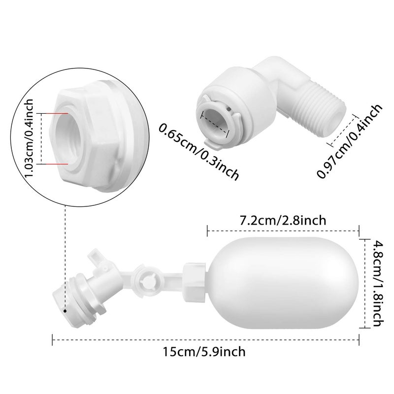 Mudder 4 Pack Float Ball Valve 1/4 Inch Adjustable Plastic Water Filter Float Valve for Ponds, Water Tank, Pump, Trough, Aquariums, Aquaculture, Reservoir - Image 2